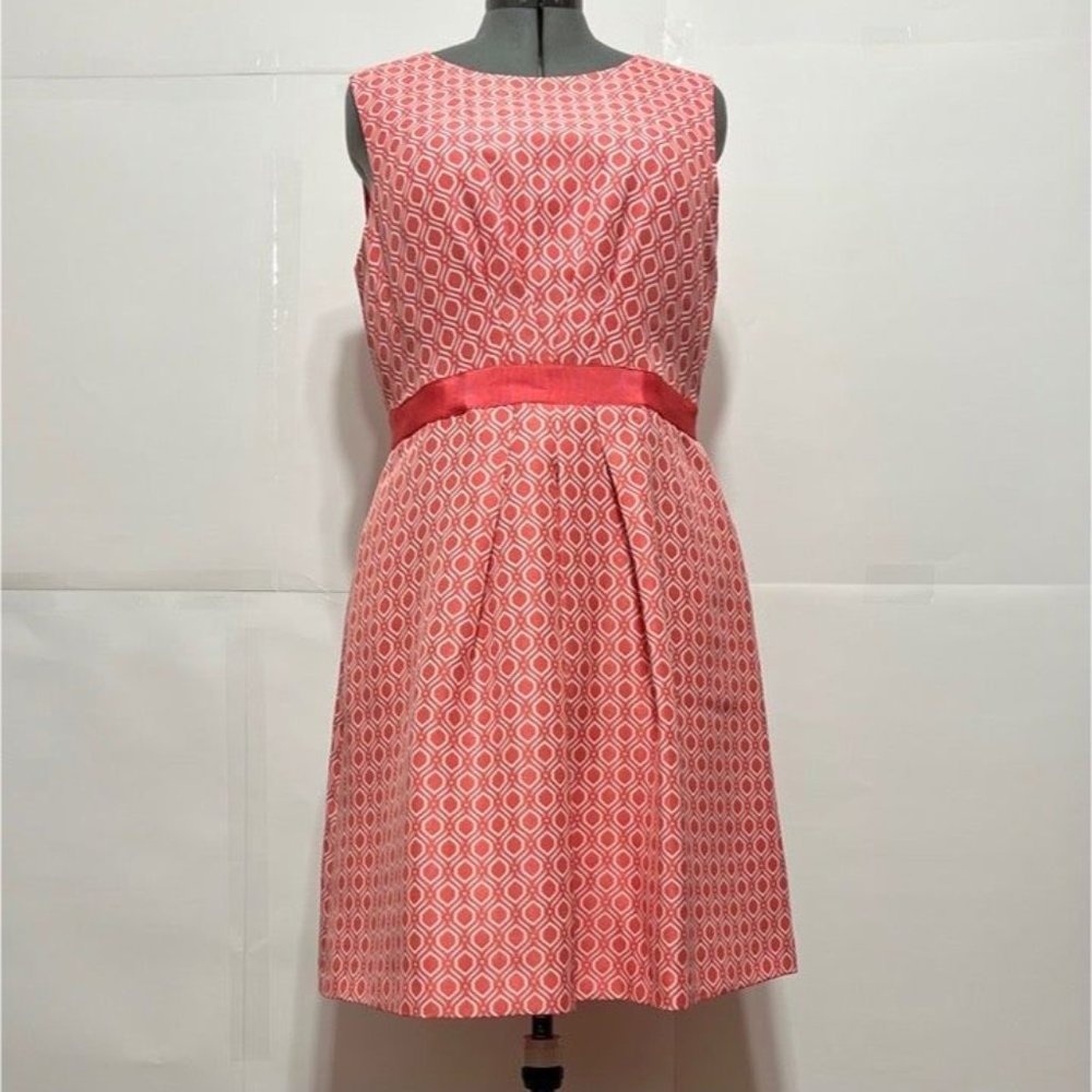 Tahari ASL Sz 14 Coral Jacquard Sleeveless Pleated Front Dress - Picture 2 of 3